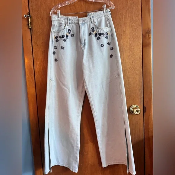 Silvian Heach Made in Italy 100# cotton Blue Flare Wide Leg Jeans Sz 29 - Picture 1 of 10